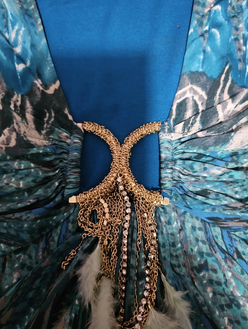Sky Peacock Feather Print Bodycon Dress – Size M - Picture 8 of 8